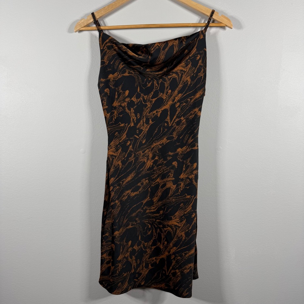 Urban Outfitters Marble Print Cowl Neck Slip Dress Black Brown XS
